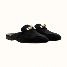 슬리퍼 가죽 벨트 버클 여성의 금속 슬링 백 Zapatillas de Mujer Square Heel 평면 여성 Zapatos Para Damas en oferta