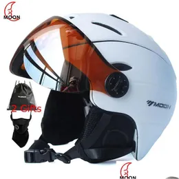 Equipaggiamento protettivo Moon Casco da sci professionale Halfered Integralmente stampato Sport Uomo Donna Sci da neve Caschi da snowboard con occhiali Vis Ot0Ka