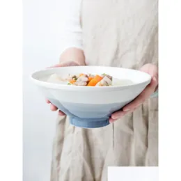 Bowls Ceramic Ramen Noodle Bowl Blue Gradient Soup Fruit Salad Kitchen Household Dinnerware Drop Delivery Home Garden Dining Bar Ottsb