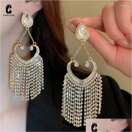 Dangle Chandelier Earrings European And American Temperament Fl Rhinestone Heart Tassel Drop For Women Exaggerated Fashion Party Jewel Ot8Cn