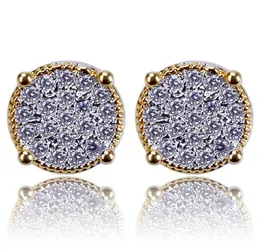 Stud Earrings fashion ladies men full zircon round twocolor couple jewelry gift7758395