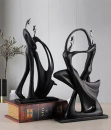 Creative Simple Modern Abstract Black Human Statue Home Decoration Accessories Gift Geometry Resin Dancing Couple Sculpture5669705