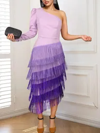 Sukienki swobodne Aomei Purple Sexy Tassel Kobiety jedno ramię midi fringe szaty Afrykańskie nieregularne patchwork wielkie impreza imprezy vestidos