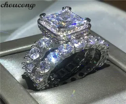 Choucong Vintage Ring Pave Setting 5A Zircon CZ 925 Sterling Silver Engagement Wedding Band Ringsセット