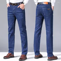 Jeans masculinos de alta qualidade homens denim regular ajuste estiramento reto negócio longo quatro temporada calças masculinas cor azul ol calças de trabalho