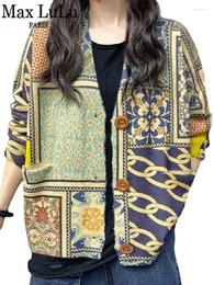 여자 니트 Max Lulu 2024 겨울 패션 따뜻한 옷 여성 느슨한 고급 인쇄 스웨터 숙녀 레저하라 주쿠 스타일 니트