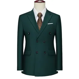 Green Double Breasted Formal Men Suit Jacket Custom Made Slim Fit Wedding Groom Coats Solid Color Blazer Hombre 6XL 240124