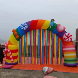 Atacado arco de doces inflável feito sob medida com borlas colorido atraente balão de arco de evento de festa para decoração ao ar livre