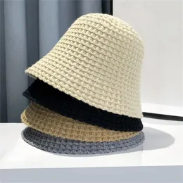 Berets Soft Knit Buket Hat Fashion Crochet Strick Warm Beanie Cap Basin Women