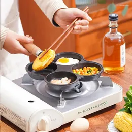 Pfannen Japanische 19 cm Antihaft-Omelettpfanne 4-Loch-Brat-Pfannkuchen-Maker mit Griff Crepe für Gasherd Elektrokeramik