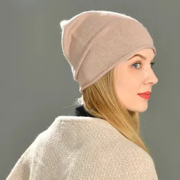 Mulheres slouch malha gorro chapéu de inverno feminino chapéu de lã frisando hem moda quente casual crânios gorros marca sólida senhora chapéus 240122