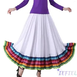 Stage Wear Mexican Spanish Folk Dance Skirt Long Big Swing Full Circle Colorful Stripe Waltz Ballroom Dancing Training Dress