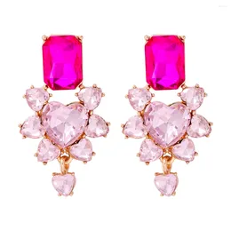 Baumelnde Ohrringe JURAN Exquisiter Luxus-Rosa-Kristall, herzförmiger Tropfen für Frauen, romantische Hochzeit, Schmuckzubehör