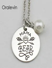 Diy Making MAMA BEAR Inspirational Hand Stamped Engraved Charm Pendant Necklace Metal Silver Color Jewelry 18Inch 22MM 10Pcs Lot 6610940