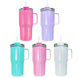 USA Warehouse 25pcs Holográfico Glitter Sublimação 20oz Tumbler com alça de aço inoxidável isolado viagem Shimmer Sippy Cups 240122