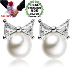 OMHXZJ 전 클래식 우아한 패션 OL Woman Lady Wedding Gift Bow Knot Pearl Zircon 925 Sterling Silver Stud Earrings YS4058303689