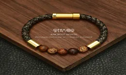 Reamor 2019 Men Black Blade Leather Bracelets Natural Stone Bracelet Gold 316L Stains Stains Stained Clasp Bangle Jewelry CX28346977