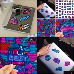Car Stickers 50Pcs Cool Neon Light Motivational Phrases Iti Decals Diy Skateboard Lage Phone Notebook Suitcase Kid Toy Drop Delivery Dhf25