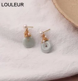 Stud LouLeur Natural Pearl Earrings Elegant Handmade 925 Silver Jade Stone For Women Fashion 18k Gold Jewelry Gift13931341