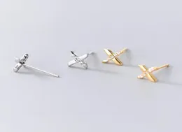 Mix Design 925 Sterling Silver Post Earring Letter X Stud Hög polerade trendprodukter Kina unga kvinnor flickor guldfärg zirkon ädelsten smycken1417618