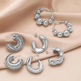 Hoop Earrings Silver Color Dollar Sign For Women Polished Beaded Simple Jewelry Friends Gifts Ersz27