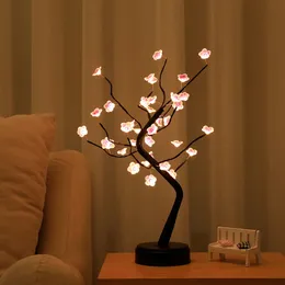 Waterproof LED Cherry Tree Bonsai Lamp Beautiful Decorative Cherry Blossom Tree Light for Home Bedroom Dorm Tabletop Decoration 240119