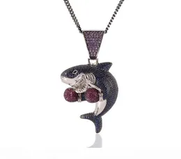 Iced Out Boxing Shark Netclace Netclace Fashion Mens Nip Hop Necklace Jewelry Gold Silver Cuban Netlaces9928163