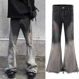 American Blackgray Gradient Jeans Mop Bell Bottoms High Street Fashion Brand Handsome Trousers For Men And Women 240127