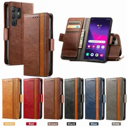 Business Wallet Ledertasche für Samsung Galaxy X Cover7 S24 Ultra A55 A35 A25 A15 S24Plus magnetische Retro PU Kickstand Shell