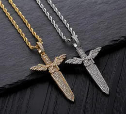 Hip Hop Micro Paved Cubic Zirconia Iced Out Bling 21 Savage Sword Pendants Necklace for Men Rapper Jewelry Gold Silver Color5048454