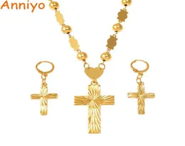 Anniyo Cross Pendant Earings Balls Bead Chain Necklaces for Women Micronesia Pohnpei Chuuk Jewelry Sets #159206 2106191867020