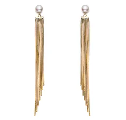 Pearl Long Tassel Drop Earrings Natural Pearl Drop Drop Training Dangle Hanging Engring for Women2555686