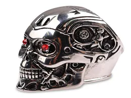 Neue hochwertige Steampunk Biker Terminator Maske Totenkopf coole Halloween Accessoires Herren Ringe Retro Roter Kristall Schmuck1426904