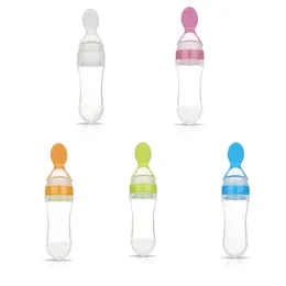 Baby Born Silicone Gel Feeding Bottle Spoon Training Rice Feed Food Cereal Supplement Feeder Safe Table Seary 240131