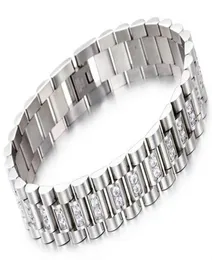 Uhrenarmband-Stil, 15 mm breit, 316L-Edelstahl, luxuriöses Herrenarmband, Gliederarmband mit Zinkenfassung, CZ-Steinen, KKA21996720972