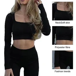 Women's Blouses Stylish Professional Commuting Blouse Women Soft Stretchy T-shirt U-neck Long Sleeve Cropped Tops For Autumn