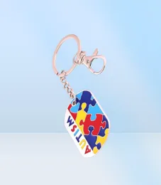 Pingente de identificação de conscientização do autismo estilo etiqueta de cachorro quebra-cabeça peça padrão aplicado à mão cores esmaltadas chaveiros de identificação 59113624796742