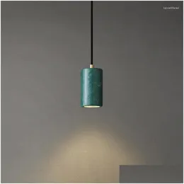 Pendant Lamps European Luxury Marble Chandelier Restaurant Decoration Bedside Light Modern White Green Stone Led Room Ceiling Penden Dhlbm