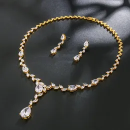 Mode Wassertropfen Zirkon Kristall Schmuck Sets für Frauen Luxus Halsband Halskette Ohrringe Sets Hochzeit Kostüm Zubehör 240119