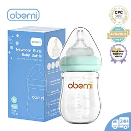 Mamadeira de vidro Oberni nascida 150ml anti cólica alimentação sem BPA com bico de silicone 240131