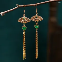 Dangle Earrings 2024 Summer Chinese Style Small Fan Long Tassel Round Face Female Jewelry Accessories