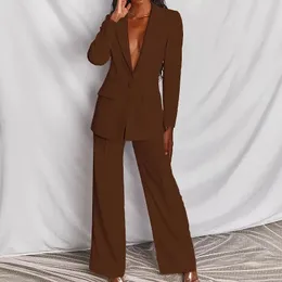 Jocoo Jolee Winter Womens Blazers Set Long Sleeve VNeck Button Pencil Pants Suit Two Piece Office Lady Outfits Uniform 240127
