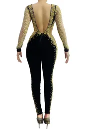 Stage Wear The Autumn Mesh Gemstone Pearl Jumpsuit Su Gem Embellished Exclusive Costume Of Ball Party