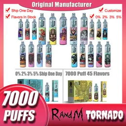Original Randm Tornado Puffs 7000 Disponibla E Cigaretter POD DIVART 7000 PULD PLärskt batteri 14 ml Prefilled Cartridge Mesh Coil RGB Light Vape Pen Kit Randm 7K