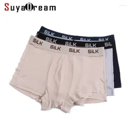 Cuecas SuyaDream Homens Boxer Shorts Natural Seda Saudável Calcinha Sólida Tecido Cueca