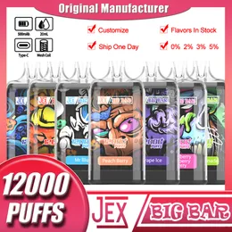 Original JEX 12000 Puffs Vape descartável cigarro eletrônico recarregável pré-preenchido e cig 650mAh bateria de tela LCD 23ml 12K Puff Vapes pod entrega rápida