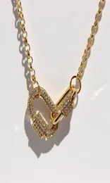 Peri039sBox colares de mosquetão de círculo duplo dourado, micro pavimentação, pedra CZ, colares para mulheres, colar minimalista 20127686619