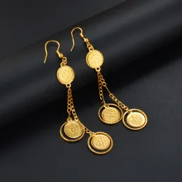 Coin Money Sign 14k Yellow Gold Drop Earrings Ancient Coins Muslim Jewelry Women,Islamic Middle East