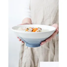 Bowls Ceramic Ramen Noodle Bowl Blue Gradient Soup Fruit Salad Kitchen Household Dinnerware Drop Delivery Home Garden Dining Bar Ot9Nc