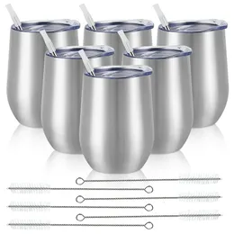 6 Pack Stainless Steel Wine Tumblers 12Oz Double Wall Insulated Wine Glass Stainless Steel Wine Cups With Lids 240122
